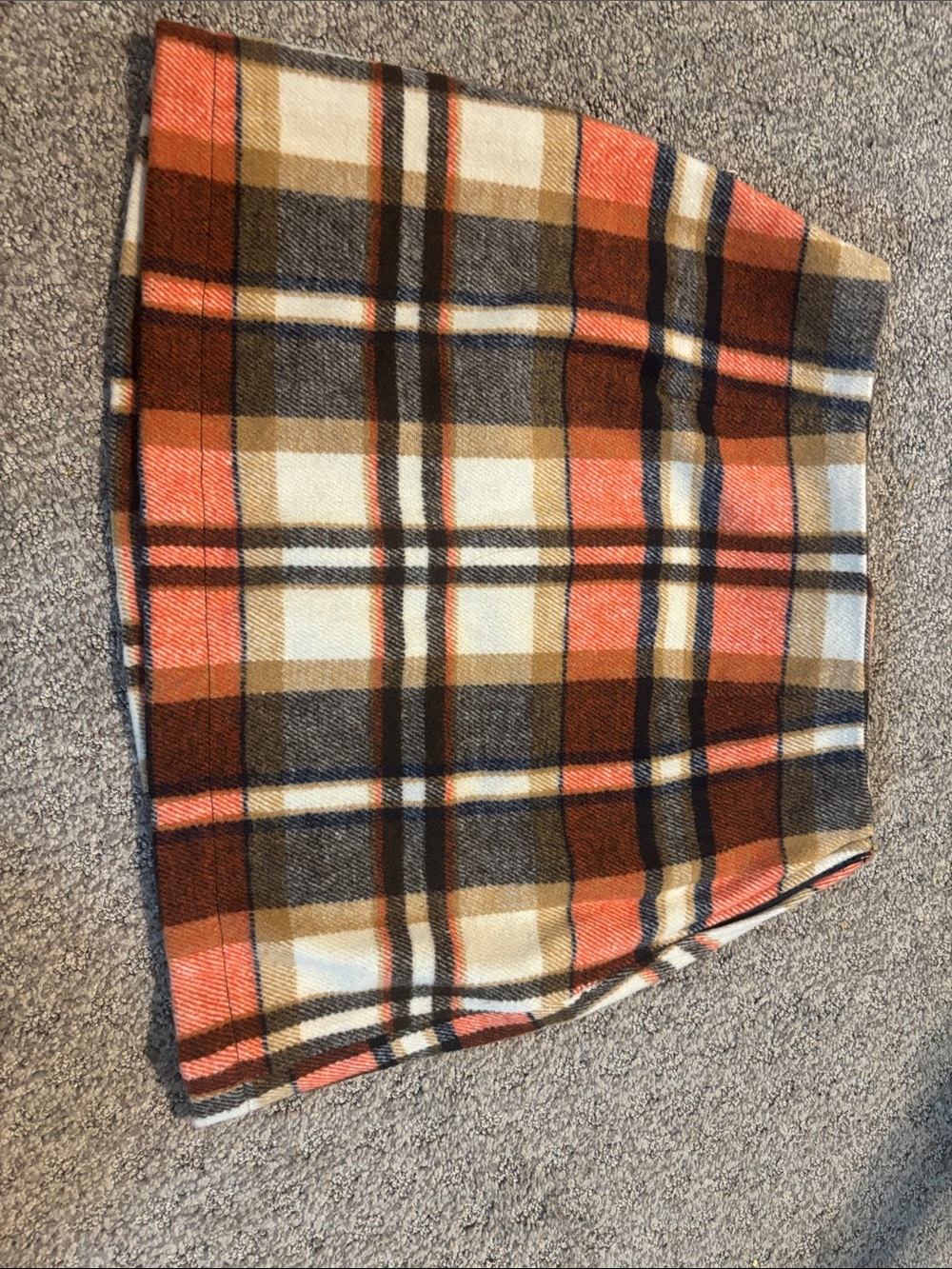 Altar'd State Coral, Brown & Cream Plaid A-Line Mini Skirt